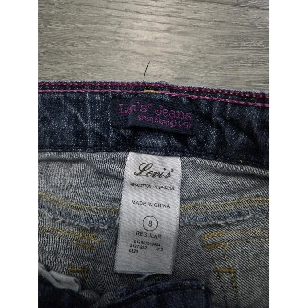 Levi's Slim Straight Jeans Girls Size 8 Regular Blue Stretch Denim 28x31